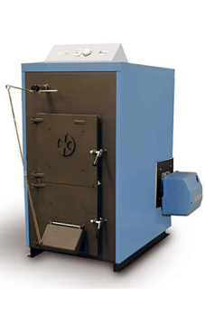 DOMUSA Granada 30, caldera de pie de solo calefacción de policombustibles de gasoleo/leña de 23 a 40 Kw., 34.400 Kcal./h. longitud de troncos de 50cm, quemador de gasóleo no incluido.