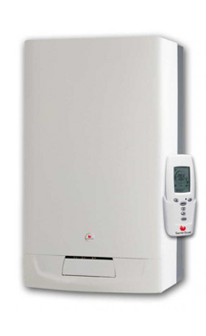 SAUNIER-DUVAL ISOFAST F35  (alta modulación H-MOD), sistema microfast, de 34,6 KW con placa de conexiones, ventosa y control remoto via radio con termostato programador semanal