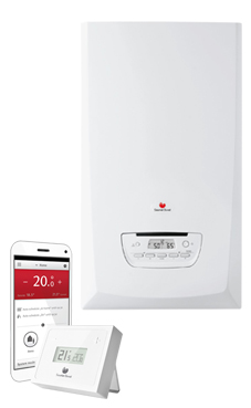SAUNIER-DUVAL THEMA CONDENS 25 de 19,6/25,5 KW MiGo con termostato Modulante via wifi MiGo (calefacción y acs) con placa de conexiones y ventosa