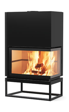 EDILKAMIN SIDE 2 ABIERTO UN LADO N de 12 Kw tiro natural. Interior de refractario  Puerta guillotina.  Cristal entero, abierto derecha / izquierda.  Completado con: 4 salidas aire caliente.  Salida humos hembra Ø 25 cm