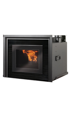 EDILKAMIN INPELLET 54 de 8 Kw. Fuego completamente de fundición, frontal con reja incorporada y carga frontal del pellet. Descarga forzada vertical (Ø 8 cm).