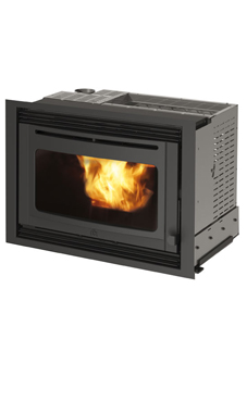 EDILKAMIN PELLKAMIN de 8 Kw. Fuego de fundición, salida de humos superior de Ø 8 cm macho la carga de pellet se realiza con el insertable apagado, para poder hacerlo con el insertable encendido se precisa instalar kit opcional. Con radiocomando con displa