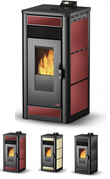 LASIAN MILOS de 3,6 a 12 Kw. (hueso de oliva, pellets de olivo, pellet de madera con alto porcentaje de cenizas, cáscara de almendra triturada, etc.), calentamiento mediante aire, de 12 KW de potencia térmica máxima. Capacidad de calentamiento de 200 m3 (