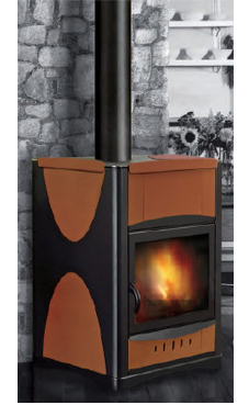 GREENHEISS IDROPIU 34 de 34 Kw. Acabados ocre ,marfil  y rojo burdeos. Consumo 8,5 Kg./hora
